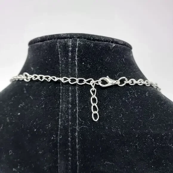 Necklace Bracelet Pierced Earrings Set Emerald Green Faux Stone Silver Tone 21" - Picture 7 of 8